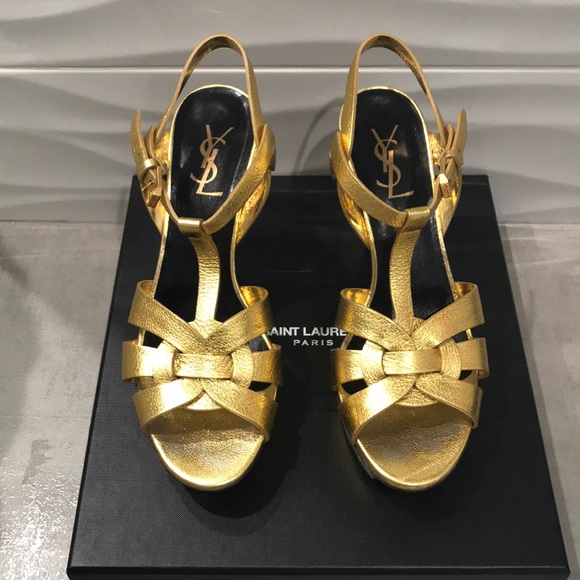 Saint Laurent Gold Tribute Sandals - Picture 1 of 8